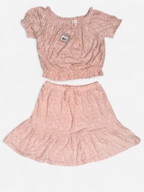 Two-Piece Pink Floral Top & Skirt Set